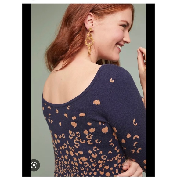 New Sexy Low Back Sweater Dress Blue Brown Cheetah Leopard Print M - Picture 4 of 12